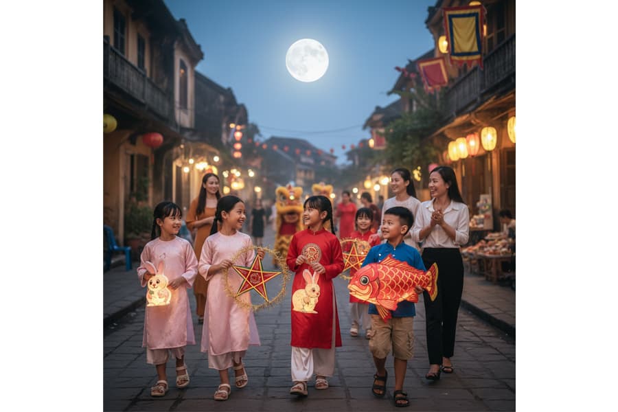 Ảnh: trẻ em rước đèn lồng trong ngày Trung Thu
